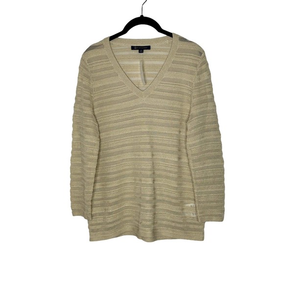 NWT Brooks Brothers Womens V Neck Metallic Sweater Medium Lightweight Semi Sheer - Picture 1 of 9